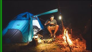 SOLO OVERNIGHT Camping - Cooking Rice, Vegetables - fishes Burn, training Khmer style #S1²