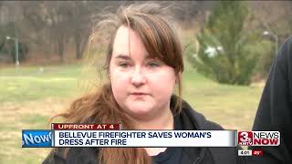 Firefighter grabs dress after fire