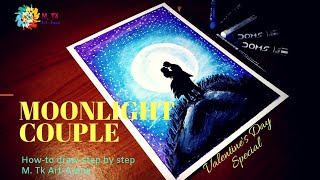 Love Couple Drawing in Moonlight for Beginners  | OilPastels |