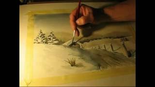 Watercolor painting   winter landscape