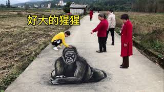 【张世先】在馬路上畫只大猩猩，路人會有啥反應？ How would passers-by react to drawing a gorilla on the road?