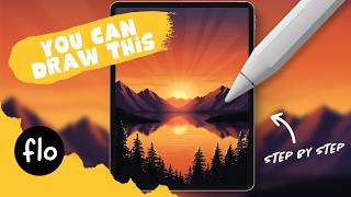 You Can Draw This! 🌲 Easy Sunset Lake Scene in Procreate