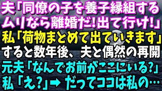 【スカッと】夫が同僚の子を養子縁組したいと言い出した！如何わしいので断ると夫「なら離婚する！さっさと出て行け！」荷物をまとめて出て行くと突然元夫から連絡が「なんでお前が！？」→結果