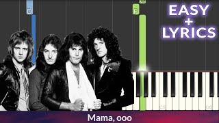 Queen - Bohemian Rhapsody EASY Piano Tutorial + Lyrics