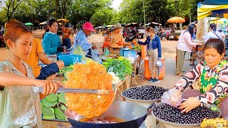 Amazing Street Food in Cambodia Countryside! Noodles, Shrimp, Crab, Seafood, \u0026 More at Night Market