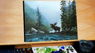 The Moose in the Foggy Forest - A Step by Step Painting (Ryan ORourke)