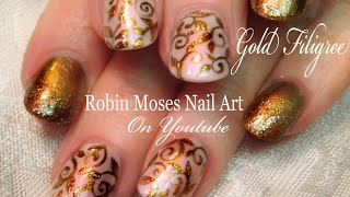 Elegant Gold Nails | Easy Glitter Filigree Nail Art Design Tutorial