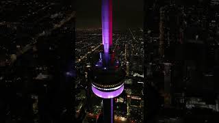 Aerial view around the CN Tower Toronto skyline and Lake Ontario in the background, Ontario, Canada