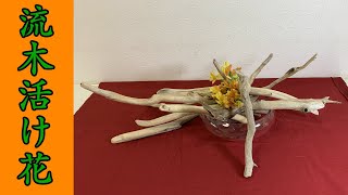 流木で生け花！パート21　流木＋アルストロメリア　【草月流】【ikebana】sougetu／drifwood／arusutoromeria