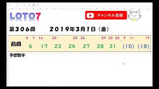 予想数字 第306回 LOTO7 ロト7 2019年3月1日 (金) HiromiTV