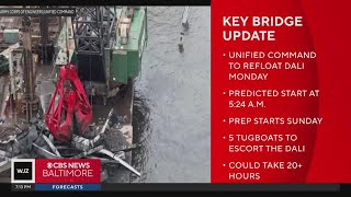 Dali cargo ship set to be refloated Monday, weeks after the Key Bridge collapse