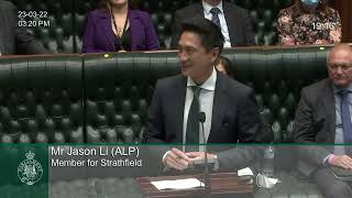 Jason Yat-sen Li MP 's inaugural speech at Parliament, Member for Strathfield , 23 March 2022