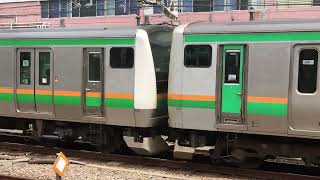 【湘南新宿ライン】E233系3000番台　E-59編成　付属5両とE231系1000番台　U-516編成　基本10両　新宿駅発車　埼京線　E233系7000番台　カワ136編成　新宿到着