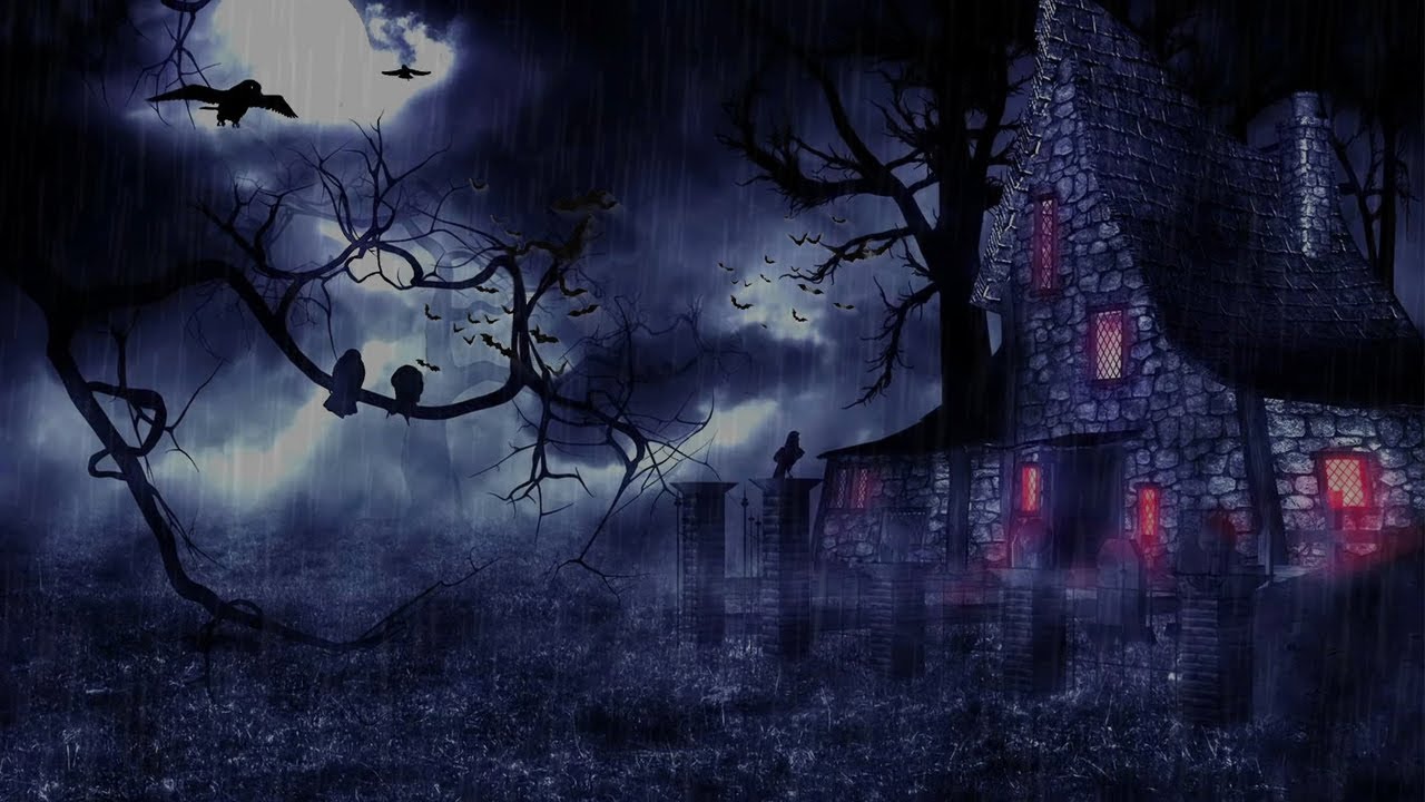 Spooky Halloween Night 🎃Heavy Rain 🎃Haunted House Rainy Halloween - YouTube