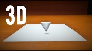 Very Easy ! How to draw 3D Floating Shape CONE - Anamorphic Illusion - 3D Trick Art