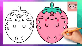 How To Draw Pusheen Cat - Strawberry | Cute Easy Drawing Tutorial
