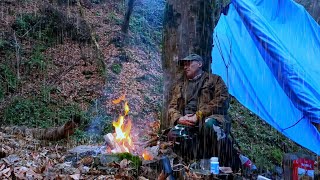 The first solo rainy camp of the new year with a new tarp.heavy rain camping.