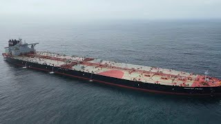 VLCC Tanker ship. Mega VLCC. Drone video