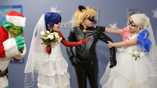 BATTLE OF THE BRIDES Ladybug vs Harley Quinn! Who will Super Cat Noir choose?