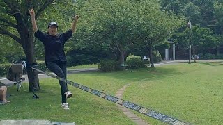 スラックライン 53日目（トリックライン trickline、バットバウンス butt bounce）slackline