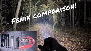 Brightness comparison btwn FENIX LR35r, TK20r, E35v3.0, HM65r-t, WT16r #fenix #light