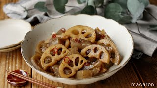 【れんこんとこんにゃくのピリ辛煮】和食の定番副菜！作り置きにもおすすめ♪｜macaroni（マカロニ）