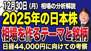 【12月30日の相場解説】2025年3月末に日経平均44,000円を目指す相場感を考察してみた！相場を牽引する有望テーマ3選と銘柄も紹介！