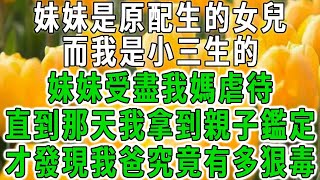 妹妹是原配的女兒，我是小三生的，妹妹受盡我媽虐待，直到一天，我拿到了親子鑑定，才發現我爸的狠毒【荷上清風】