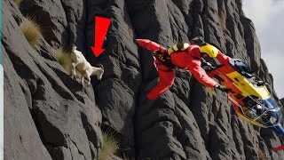 The Rescue Team Rashes to Save A helpless Goat Stranded on A high Cliff