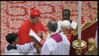 Benedict XVI bestows ring and red crest upon six new cardinals