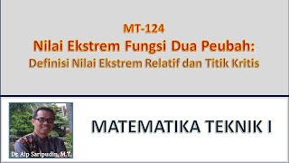 Matematika Teknik I: 124 Nilai Ekstrem Fungsi Dua Peubah - Definisi Nilai Ekstrem dan Titik Kritis