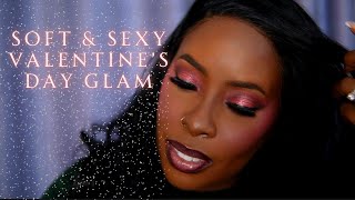 Soft \u0026 Sexy Pink Glam on Dark Skin I Perfect for Valentine’s Day 💞I Makeup Tutorial I Black Women