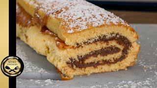 Easy Nutella Roll with crushed cookies and walnuts. The ultimate dessert - GOLDEN RECIPES