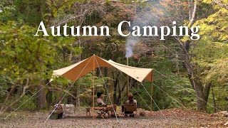 【Couple Camping】Enjoying Fall Foliage and Wood Stove | Cozy Camping | ASMR | mt.sumi