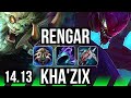 RENGAR vs KHA'ZIX (JGL) | Rank 1 Rengar, 6 solo kills, 600+ games, 11/3/4 | EUW Challenger | 14.13