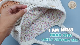 LINE Your Crochet Bag by Hand Sew | Simple Way How to put lining in Crochet Bag | Vivi Berry Crochet