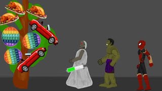 Granny vs Spiderman, Hulk Chicken Pop it Car Tree Funny Aniamtions - Drawing Cartoon 3