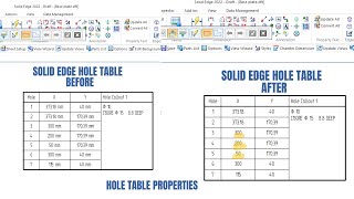 Solid Edge : Hole table properties