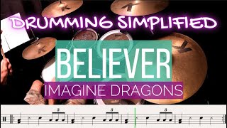 BELIEVER | IMAGINE DRAGONS | SIMPLIFIED | DRUM COVER WITH DRUM SHEET MUSIC LESSON - HOW TO PLAY