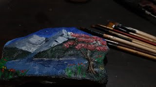 Acrylic On Stone Landscape Painting