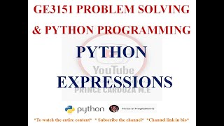 PYTHON EXPRESSIONS | EVALUATION OF EXPRESSIONS | GE3151 PROBLEM SOLVING AND PYTHON PROGRAMMING NOTES