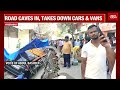 road collapses in hyderabad s market several vehicles damaged watch the video