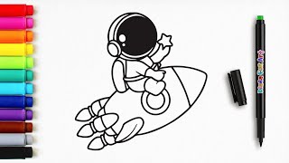 How to Draw a Astronaut | Cute Astronaut Riding Rocket With Star Space