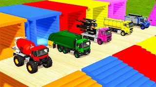 TRANSPORTING MIXER TRUCK, GARBAGE TRUCK, WATER TANK and FIRE TRUCK TO GARAGE WITH TRUCK ! FS22