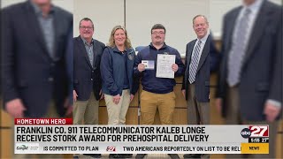 Franklin Co. 911 telecommunicator receives stork award for prehospital delivery