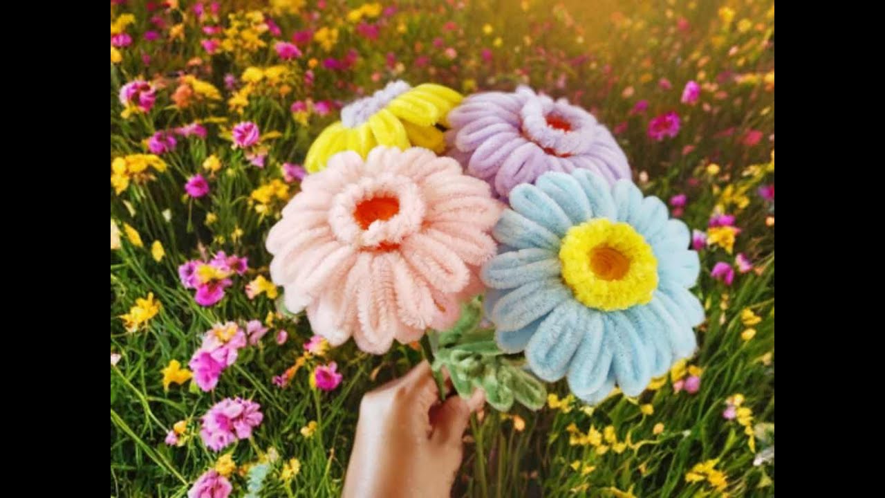 How To Make Gerbera Daisy From Pipe Cleaner Youtube