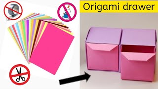 DIY paper drawer|Easy origami paper drawer|Easy origami box|No glue paper craft|School craft ideas