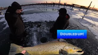 Doubled up! Ice fishing Wisconsin harbors for Brown Trout and Steelhead