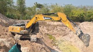 ตักน้ำบ่อเก่าขุดลึกเอาน้ำ Sany sy200c เพื่อเอาน้ำรดทุเรียนชมไปบ่นไป excavator