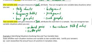 Unit 3 Lesson 1 One and Two Variable Data